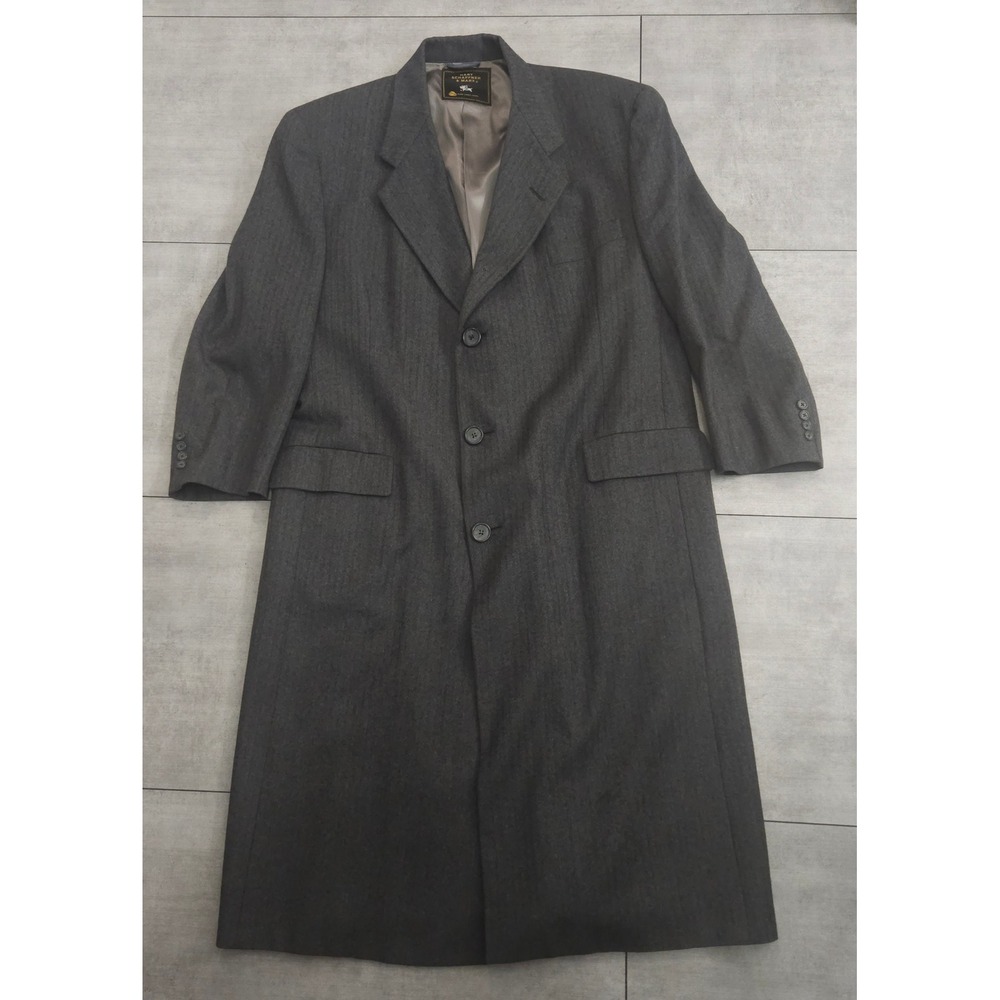 Hart Schaffner & Marx Grey Herringbone‎ Virgin Wool Overcoat Mens 46L USA Made
